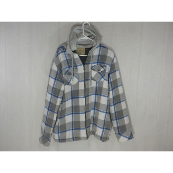 JNCO Jeans Hoodie Shacket Mens XL Blue Gray Plaid Fleece Lined Zip Up Y2K Grunge - Picture 1 of 14